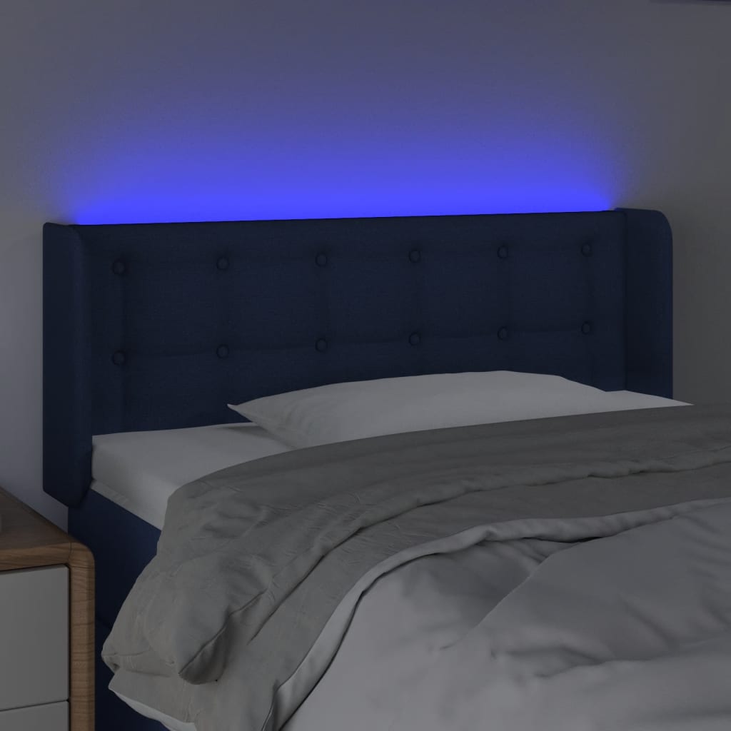 Cabeceira de cama c/ luzes LED tecido 93x16x78/88 cm azul