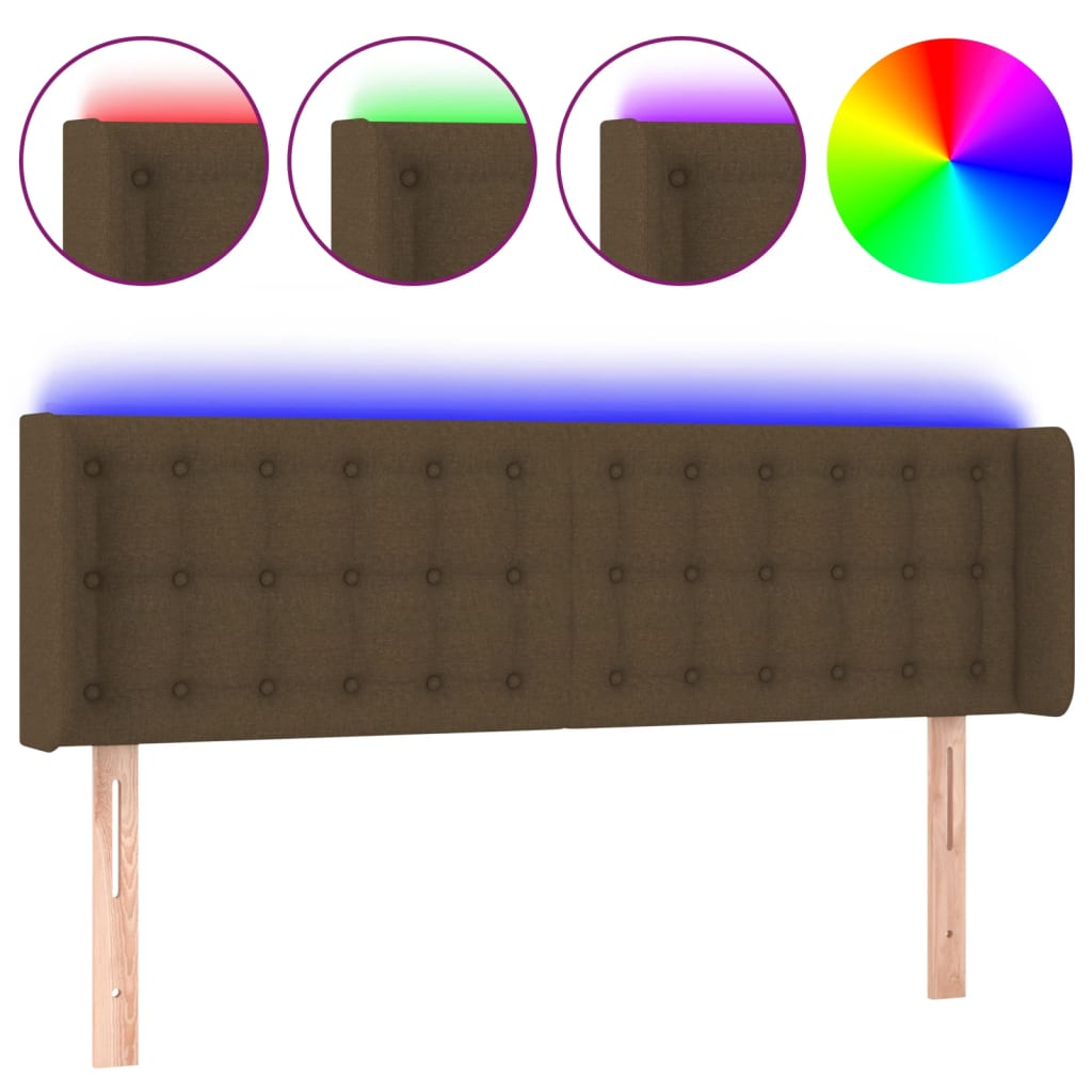 Cabeceira de cama c/ luzes LED tecido 147x16x78/88 cm castanho