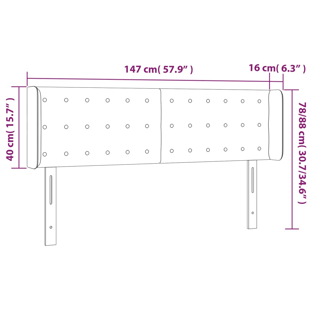 Cabeceira de cama c/ luzes LED tecido 147x16x78/88 cm castanho