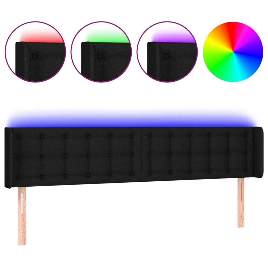 Cabeceira de cama c/ luzes LED tecido 163x16x78/88 cm preto