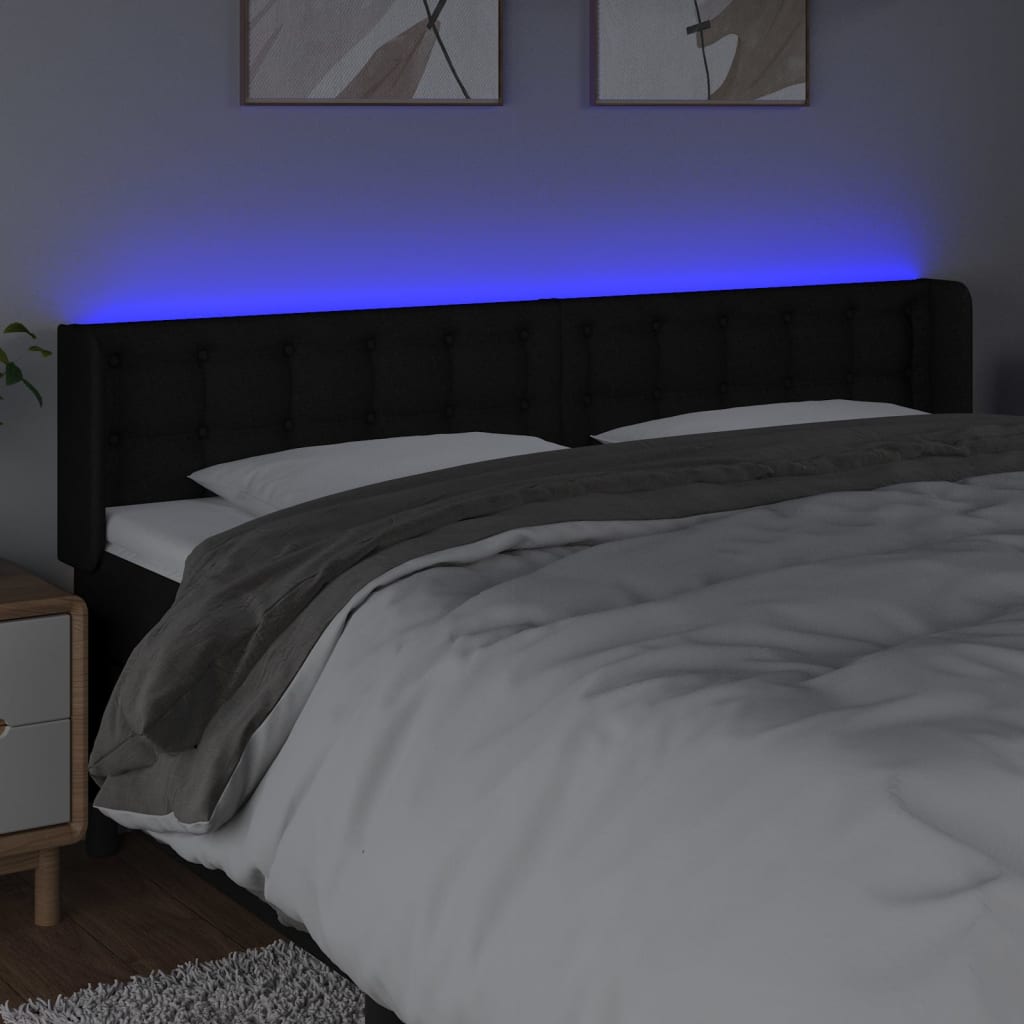 Cabeceira de cama c/ luzes LED tecido 163x16x78/88 cm preto