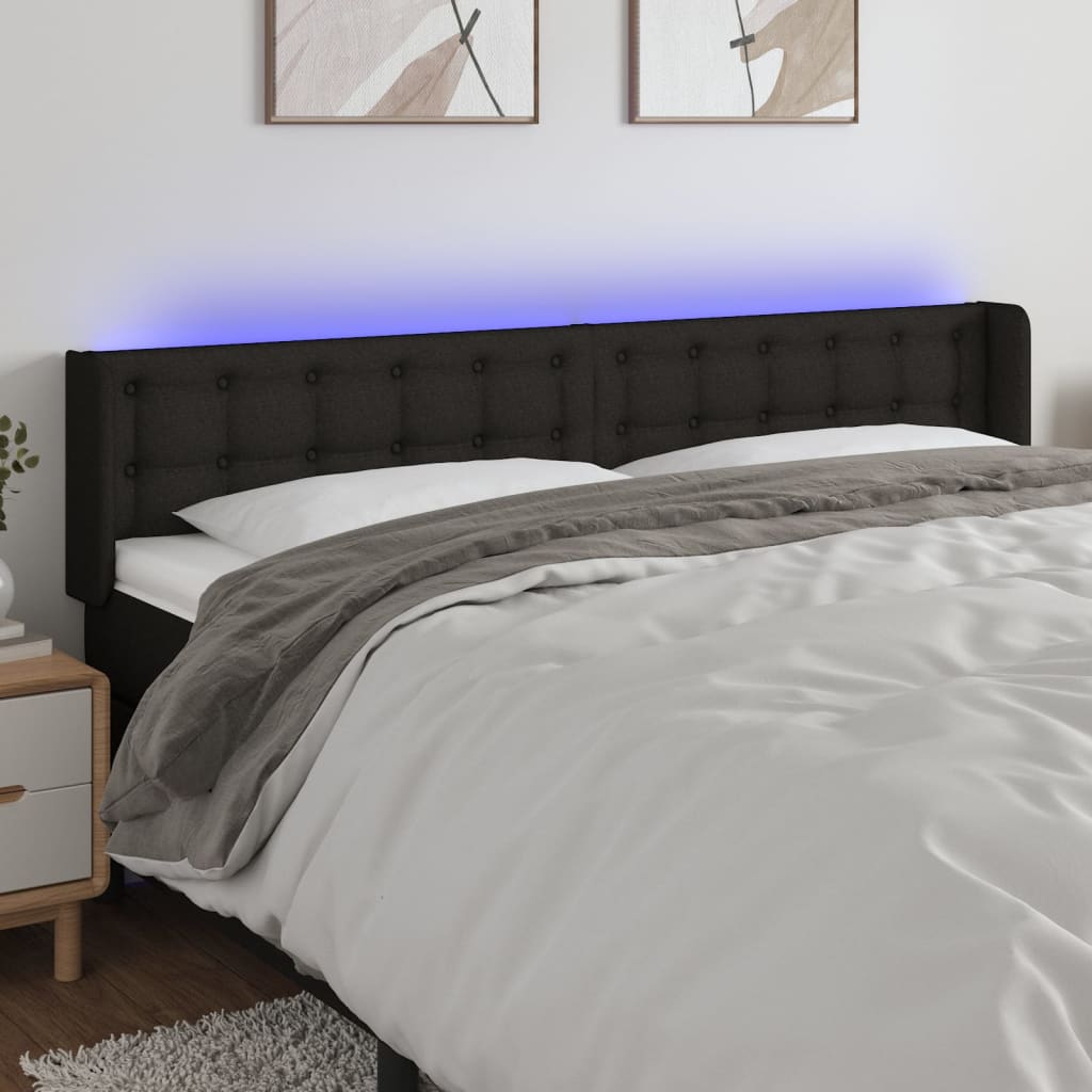 Cabeceira de cama c/ luzes LED tecido 163x16x78/88 cm preto