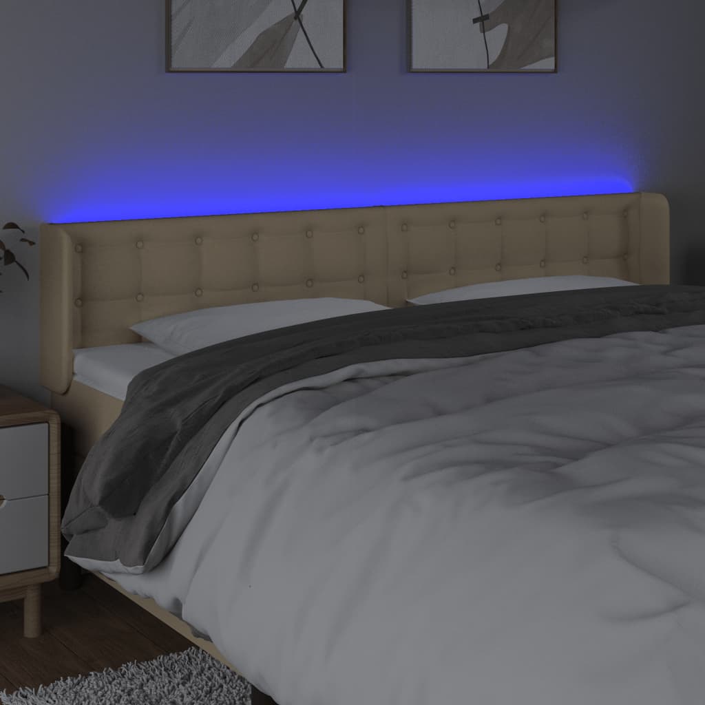 Cabeceira de cama c/ luzes LED tecido 163x16x78/88 cm cor creme