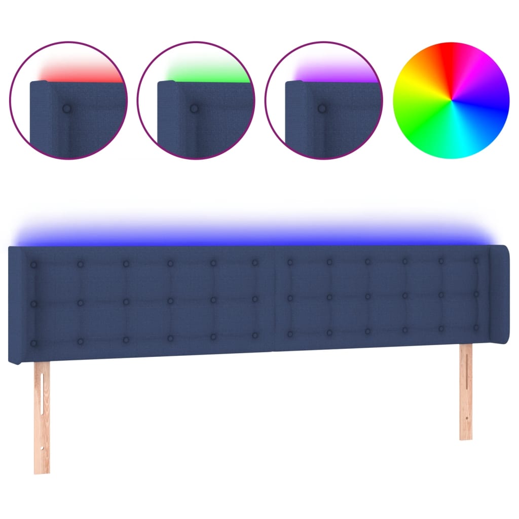 Cabeceira de cama c/ luzes LED tecido 163x16x78/88 cm azul