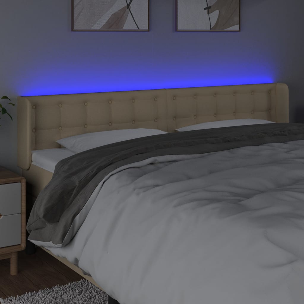 Cabeceira de cama c/ luzes LED tecido 183x16x78/88 cm cor creme