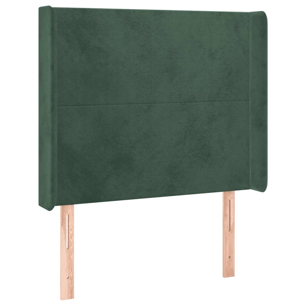 Cabeceira cama c/ luzes LED veludo 93x16x118/128cm verde-escuro