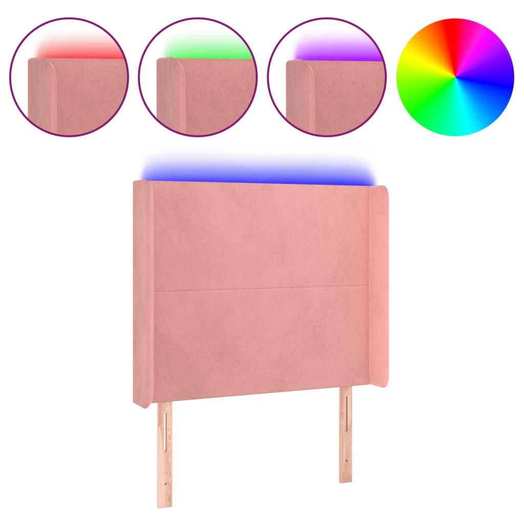 Cabeceira de cama c/ luzes LED veludo 93x16x118/128 cm rosa