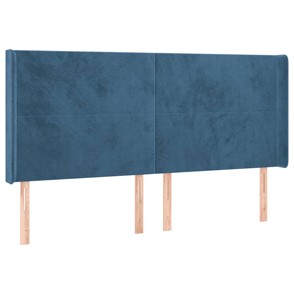 Cabeceira cama c/ luzes LED veludo 183x16x118/128cm azul-escuro