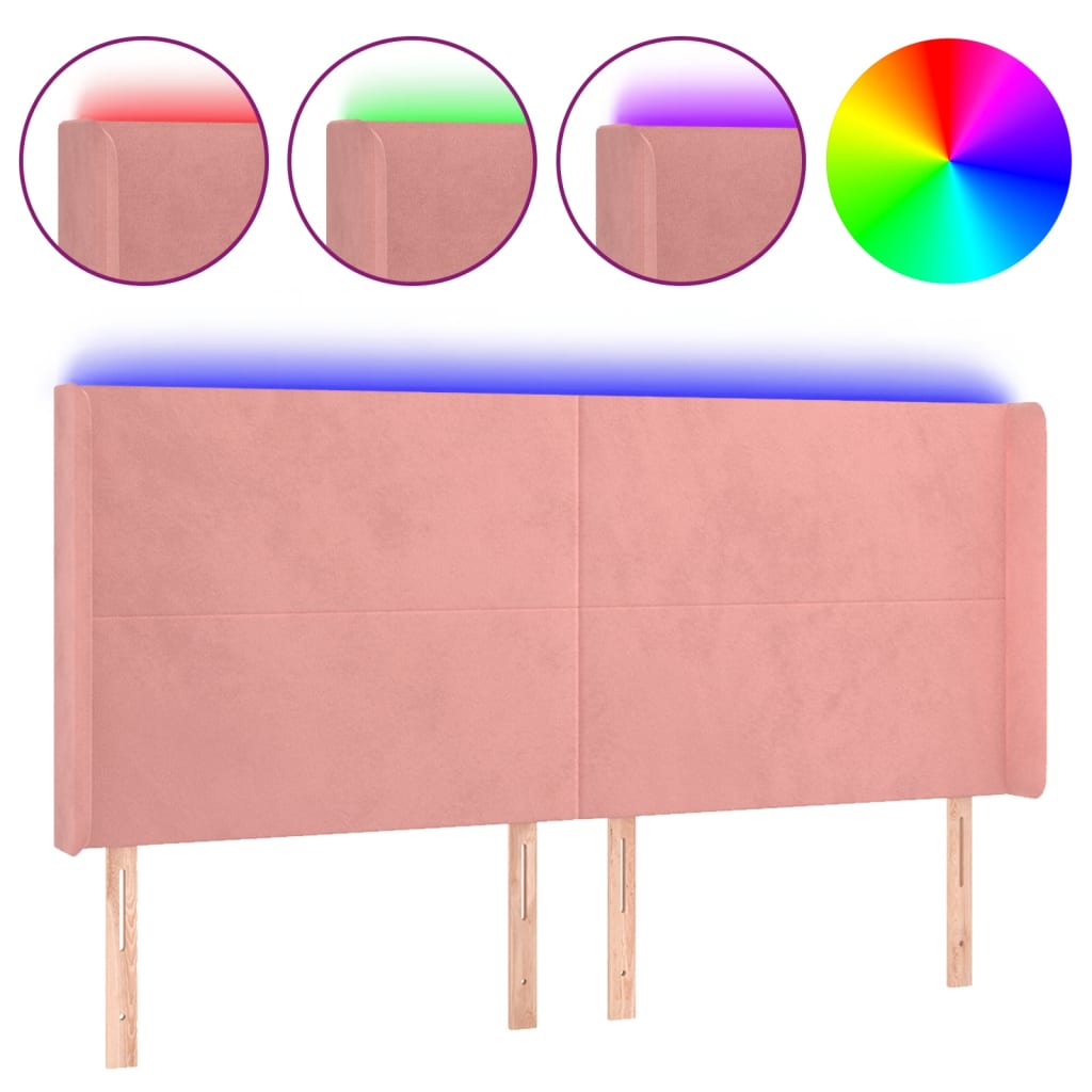 Cabeceira de cama c/ luzes LED veludo 183x16x118/128 cm rosa