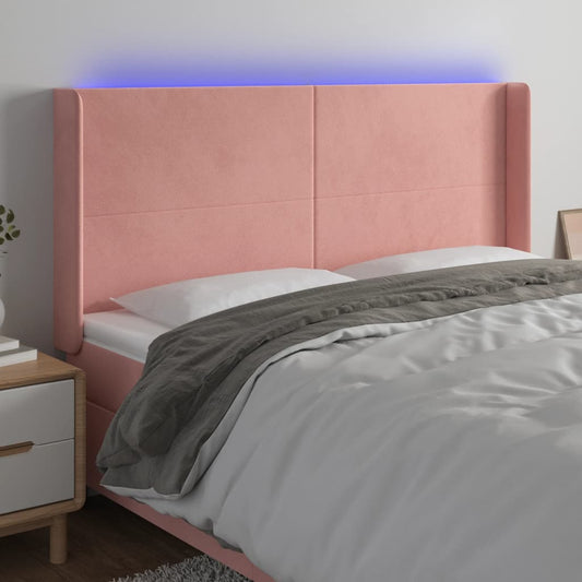 Cabeceira de cama c/ luzes LED veludo 183x16x118/128 cm rosa