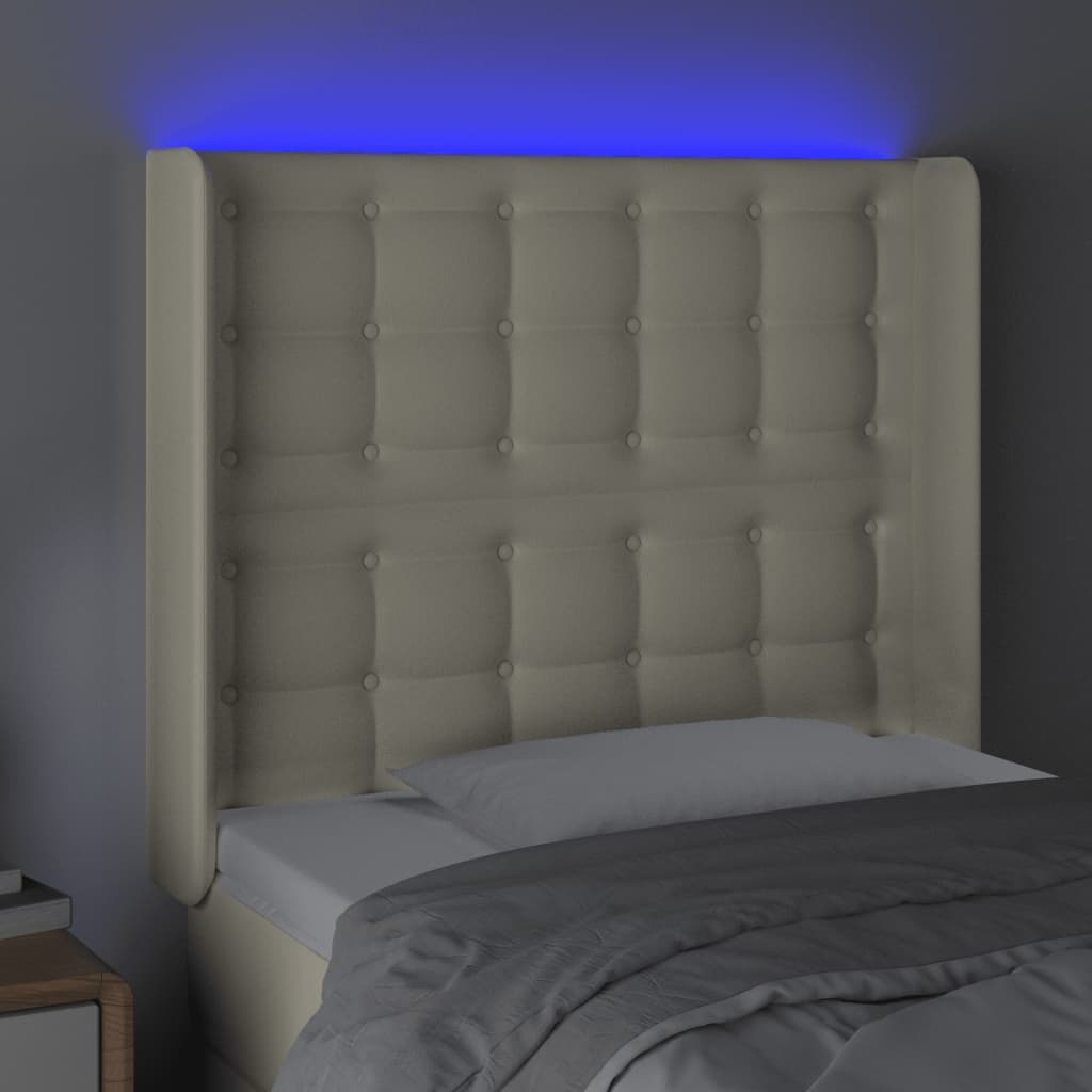 Cabeceira de cama c/ LED 93x16x118/128cm couro artificial crème