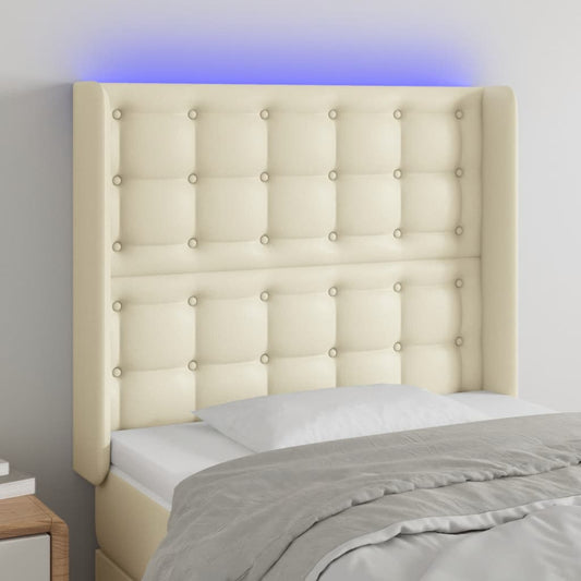 Cabeceira de cama c/ LED 93x16x118/128cm couro artificial crème