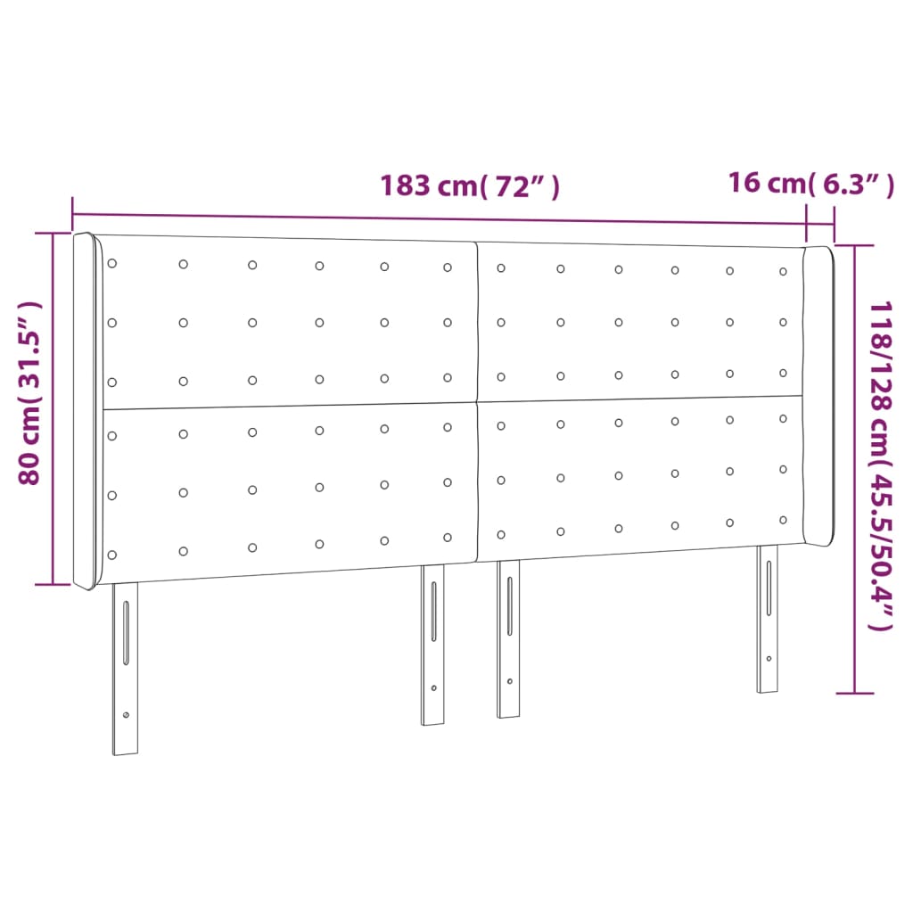 Cabeceira cama c/ LED couro artif. 183x16x118/128 cm cinzento