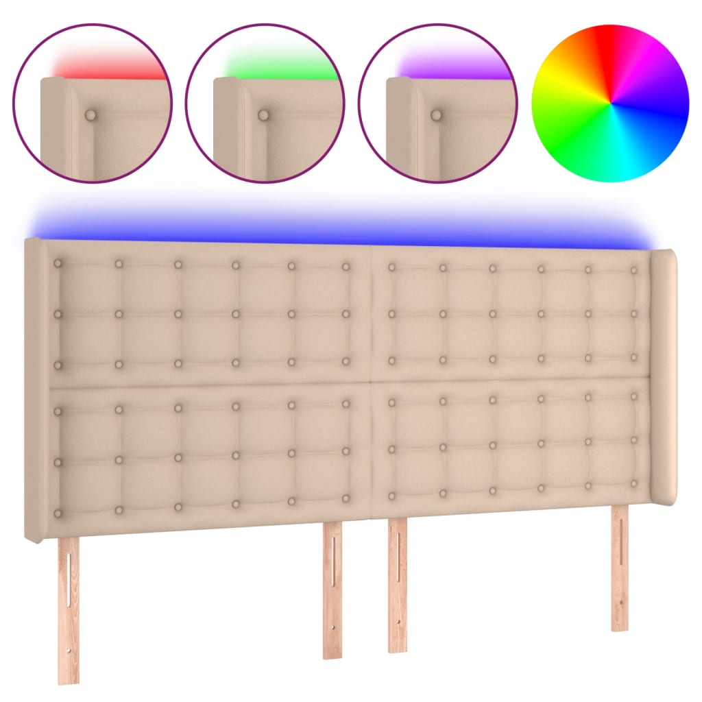 Cabeceira cama c/ LED couro artif. 203x16x118/128 cm cappuccino