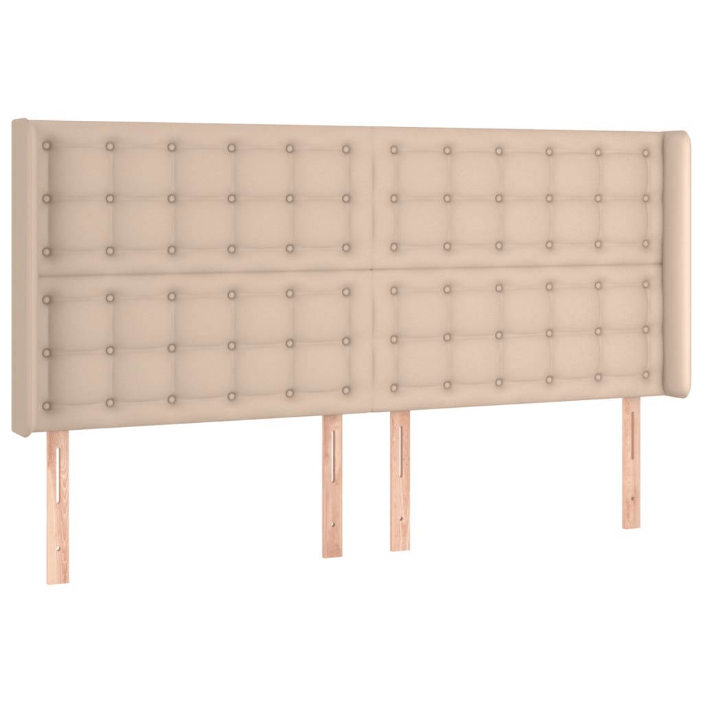 Cabeceira cama c/ LED couro artif. 203x16x118/128 cm cappuccino