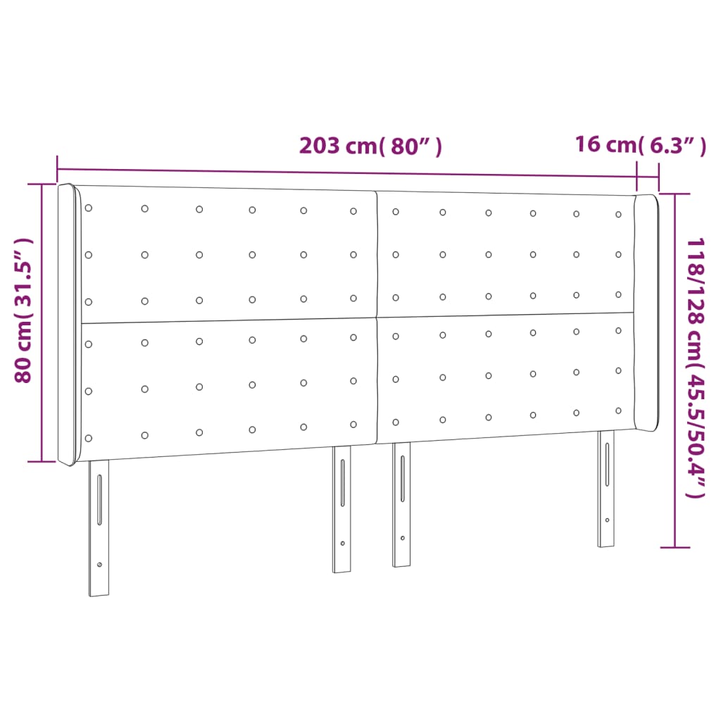 Cabeceira cama c/ LED couro artif. 203x16x118/128 cm cappuccino