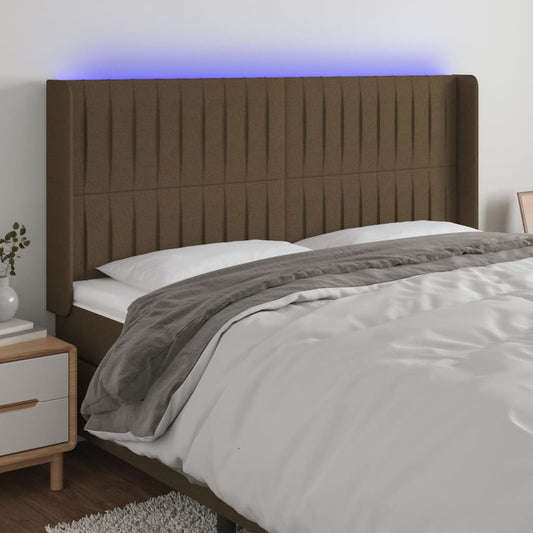 Cabeceira de cama c/ luzes LED tecido 203x16x118/128cm castanho