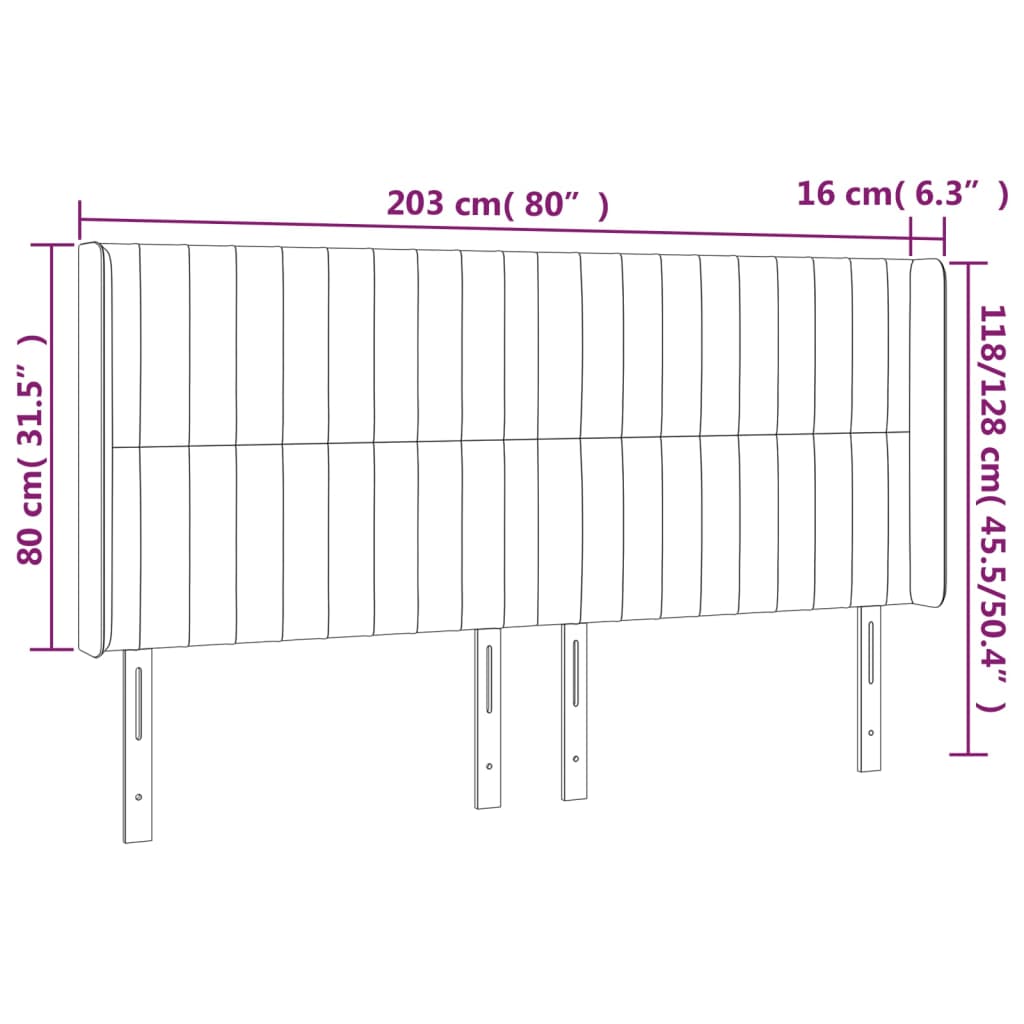 Cabeceira cama c/ luzes LED tecido 203x16x118/128 cm cor creme