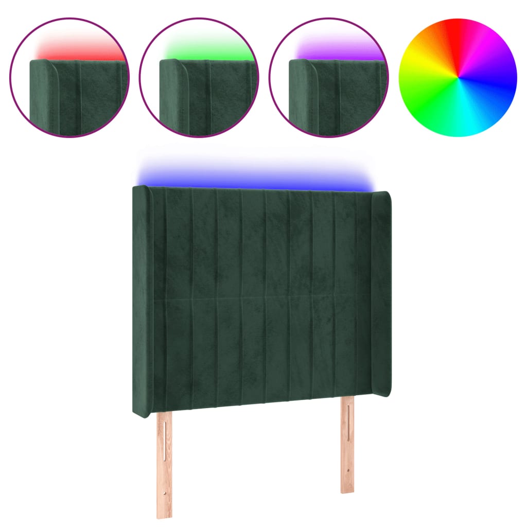 Cabeceira cama c/ luzes LED veludo 83x16x118/128cm verde-escuro