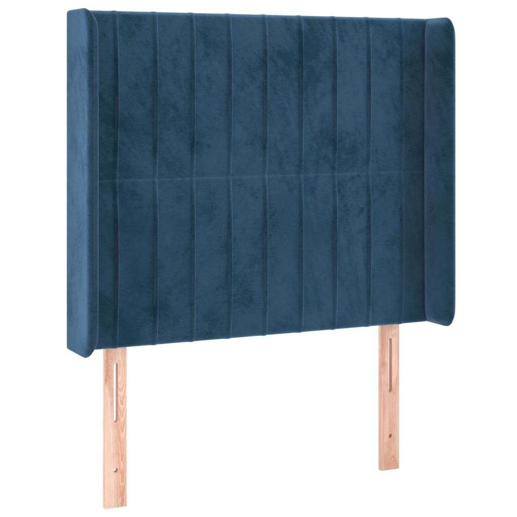 Cabeceira cama c/ luzes LED veludo 103x16x118/128cm azul-escuro