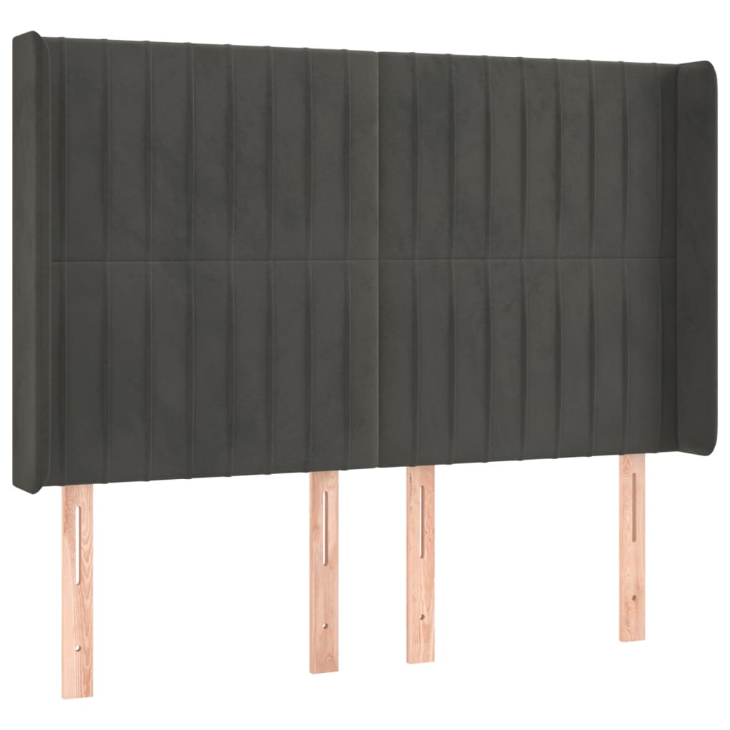 Cabeceira de cama c/ LED veludo 147x16x118/128 cm cinza-escuro