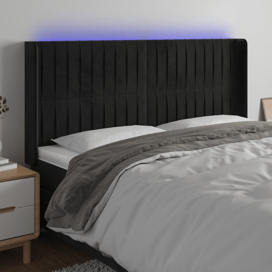 Cabeceira de cama c/ luzes LED veludo 163x16x118/128 cm preto