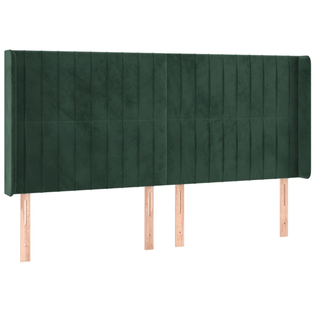 Cabeceira de cama c/ LED veludo 163x16x118/128 cm verde-escuro