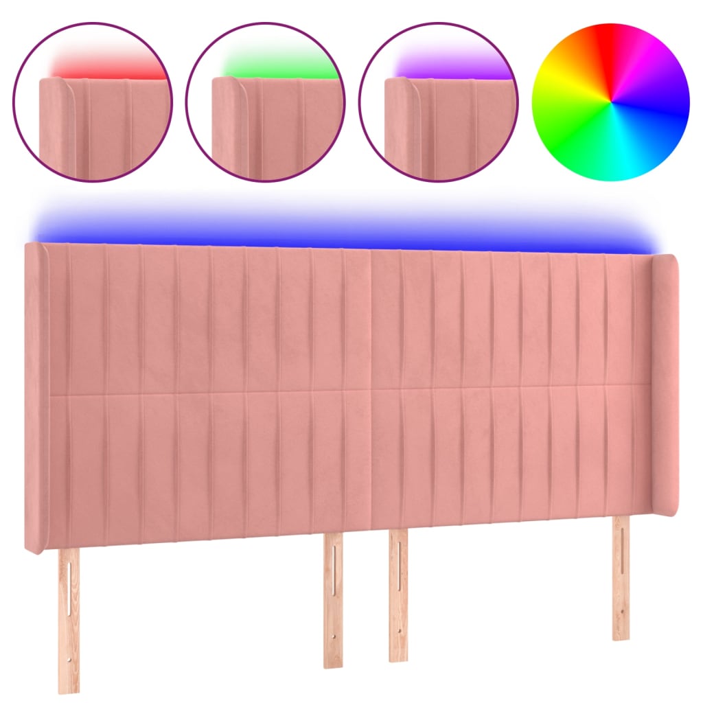 Cabeceira de cama c/ luzes LED veludo 163x16x118/128 cm rosa