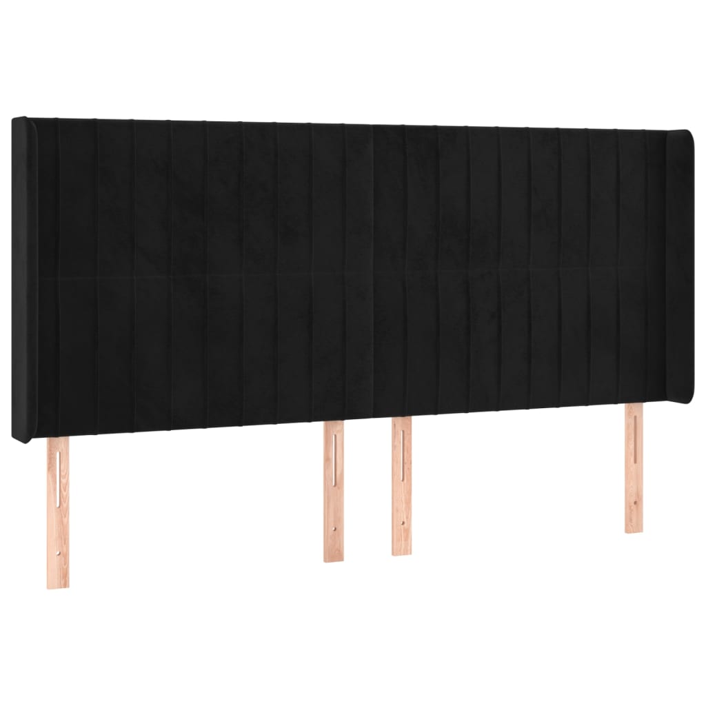 Cabeceira de cama c/ luzes LED veludo 183x16x118/128 cm preto