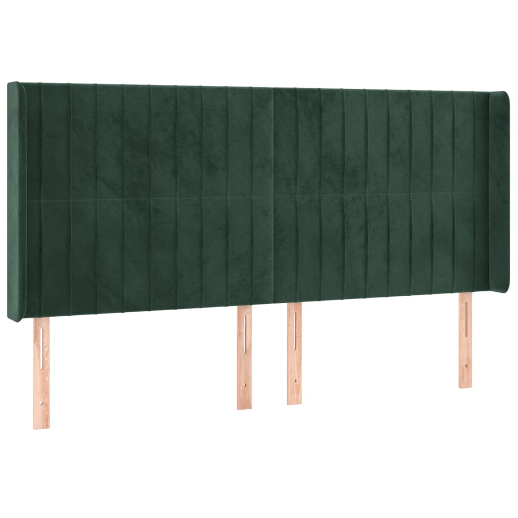 Cabeceira de cama c/ LED veludo 183x16x118/128 cm verde-escuro