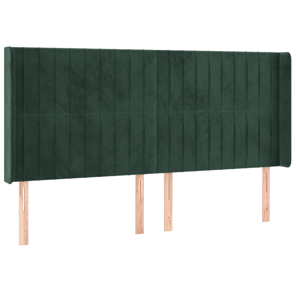 Cabeceira de cama c/ LED veludo 203x16x118/128 cm verde-escuro