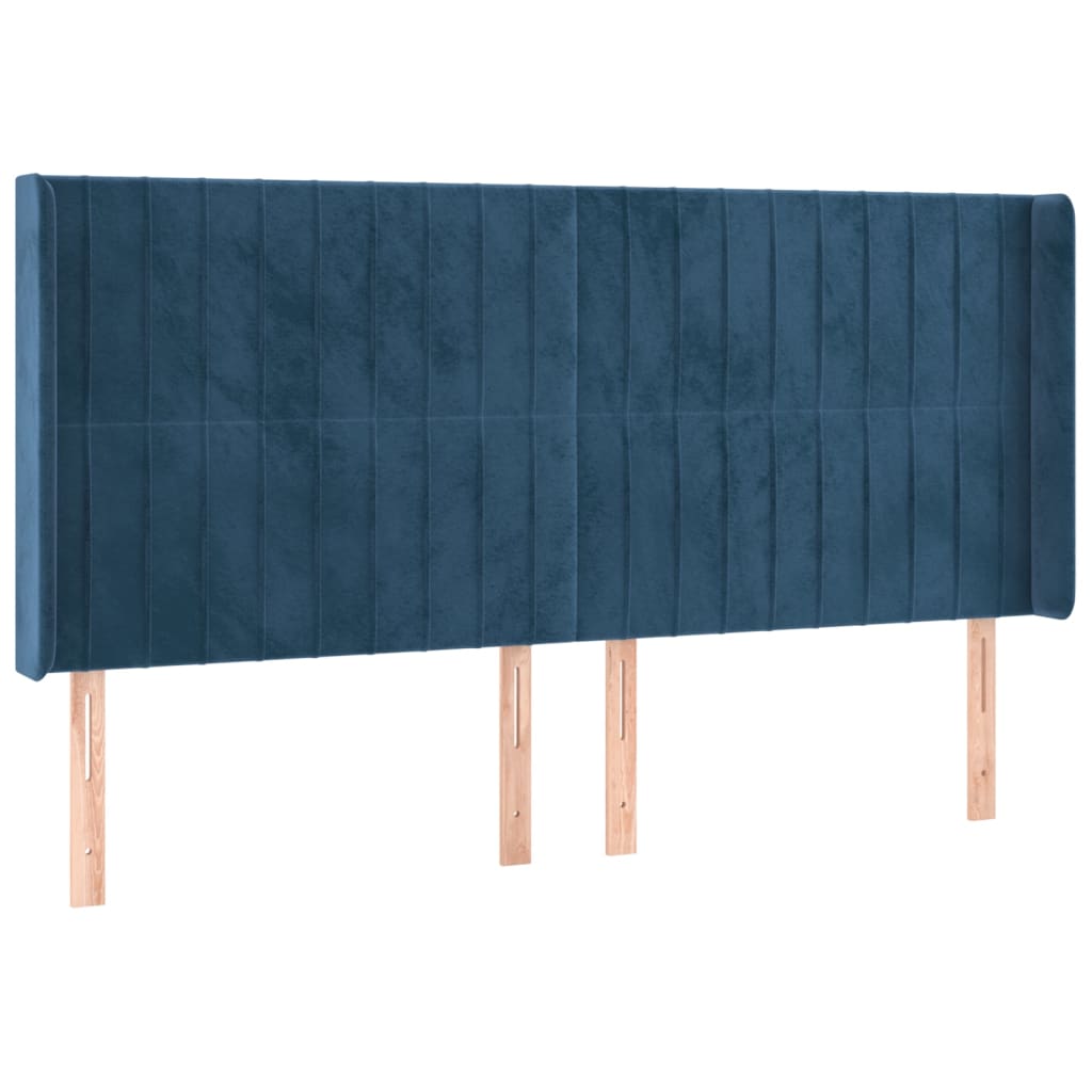 Cabeceira cama c/ luzes LED veludo 203x16x118/128cm azul-escuro