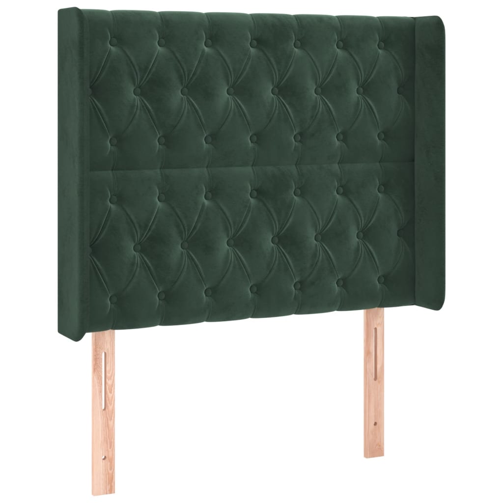 Cabeceira cama c/ luzes LED veludo 93x16x118/128cm verde-escuro