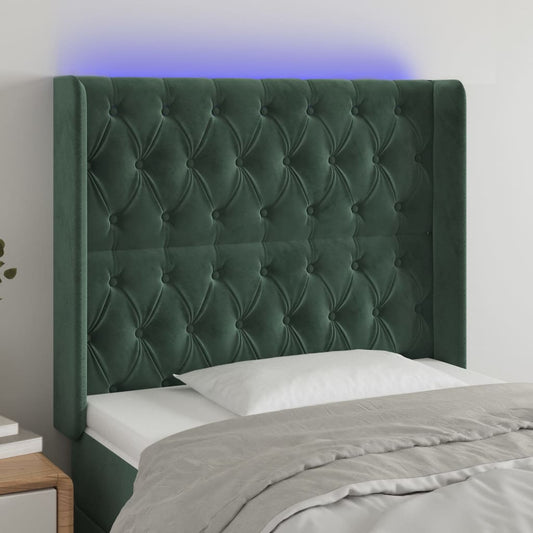 Cabeceira cama c/ luzes LED veludo 93x16x118/128cm verde-escuro