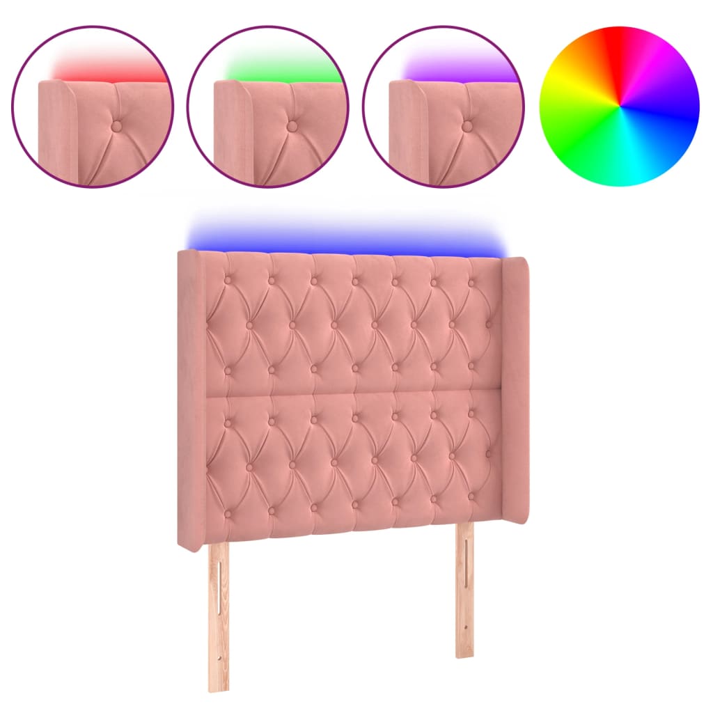 Cabeceira de cama c/ luzes LED veludo 93x16x118/128 cm rosa