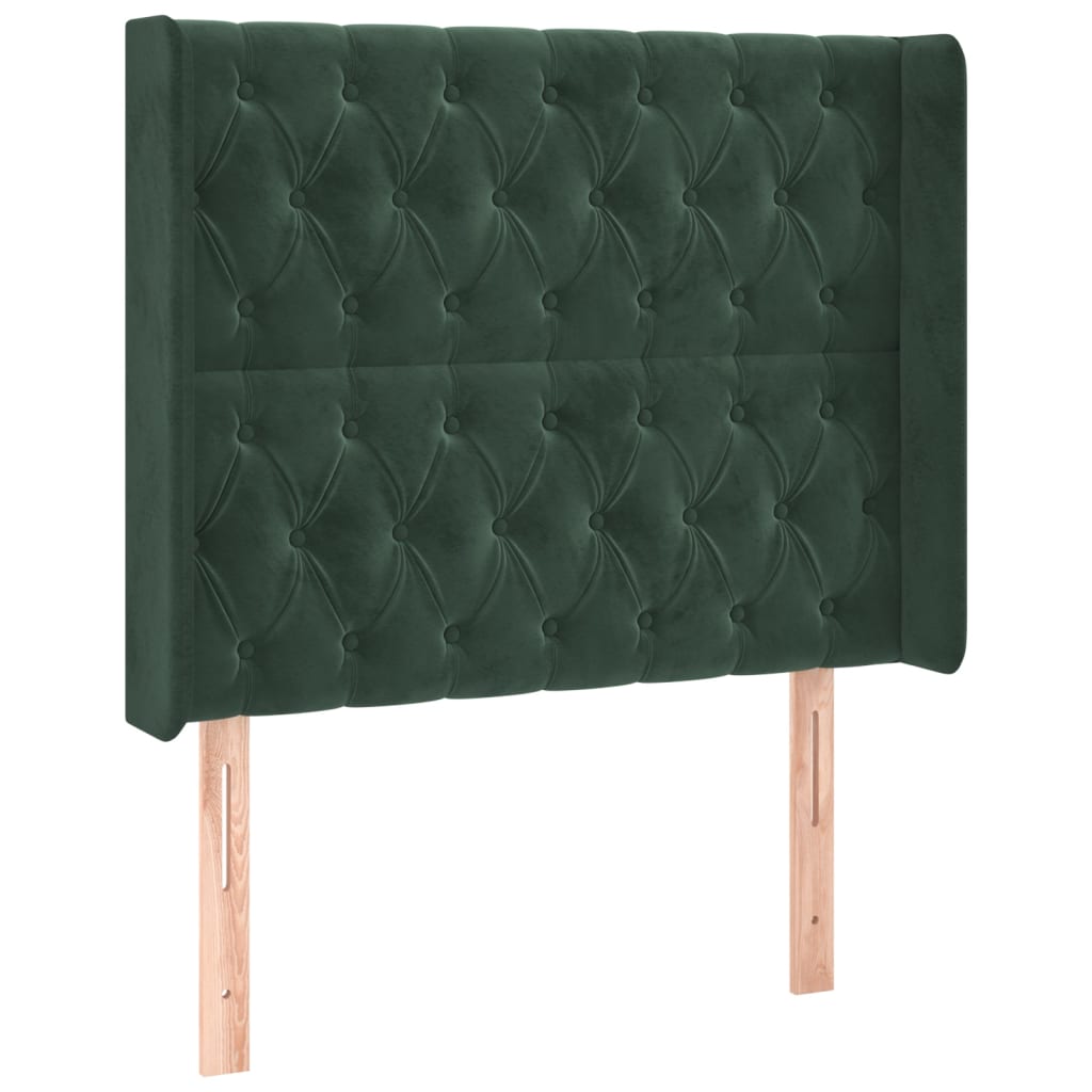 Cabeceira de cama c/ LED veludo 103x16x118/128 cm verde-escuro