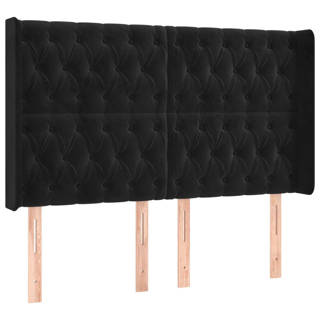 Cabeceira de cama c/ luzes LED veludo 147x16x118/128 cm preto