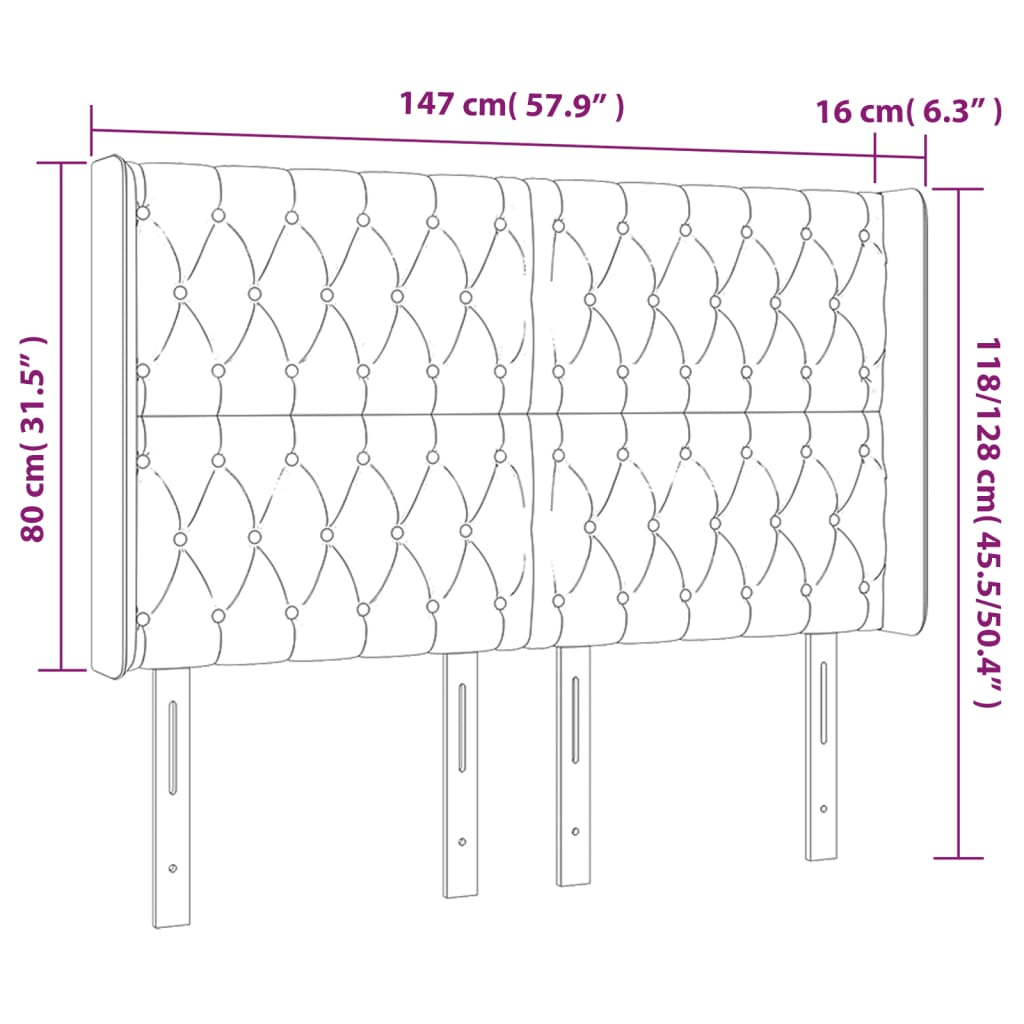 Cabeceira de cama c/ luzes LED veludo 147x16x118/128 cm rosa