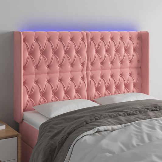 Cabeceira de cama c/ luzes LED veludo 147x16x118/128 cm rosa