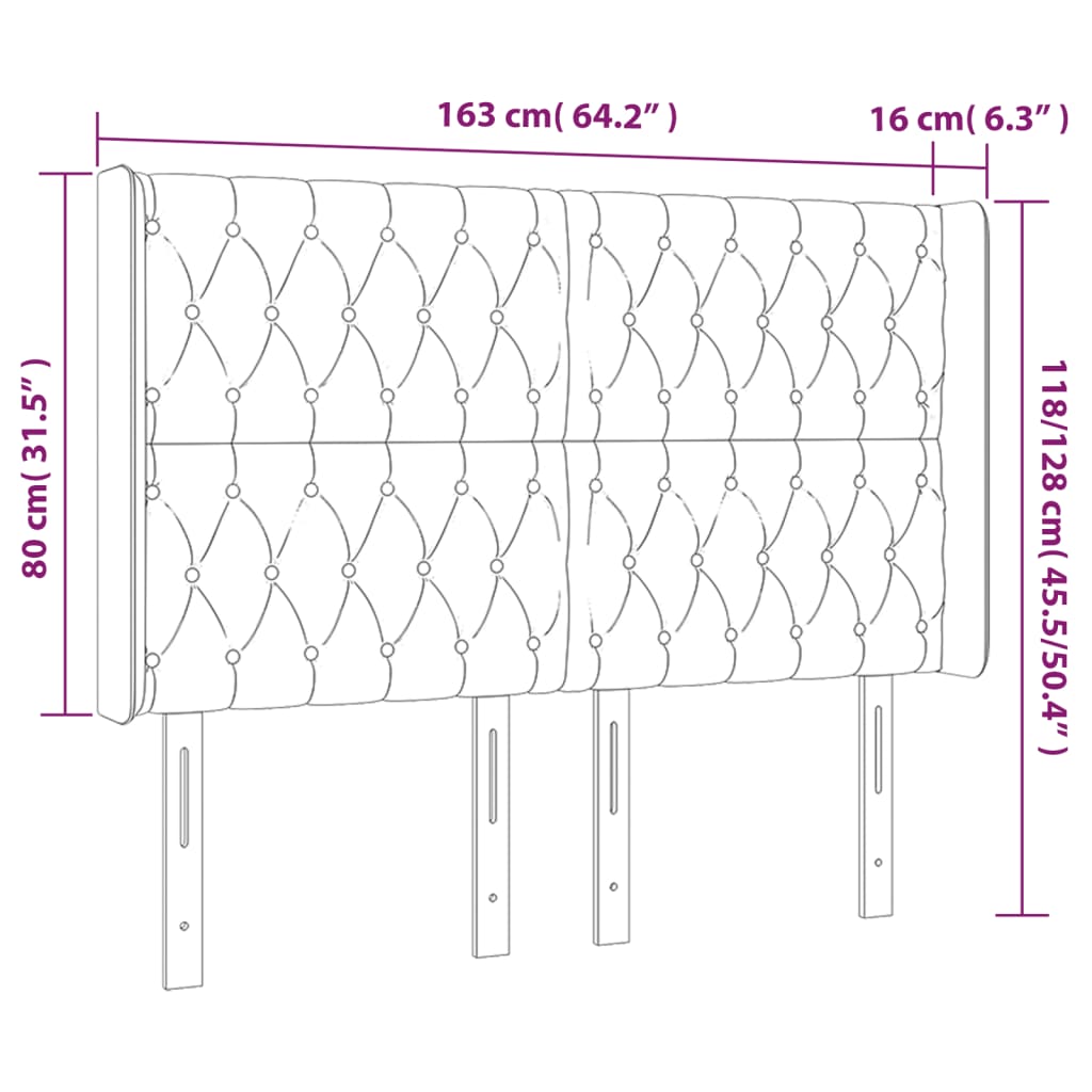 Cabeceira de cama c/ luzes LED veludo 163x16x118/128 cm preto