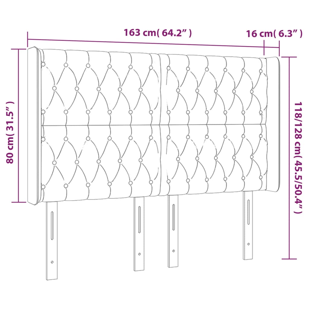 Cabeceira de cama c/ LED veludo 163x16x118/128 cm verde-escuro