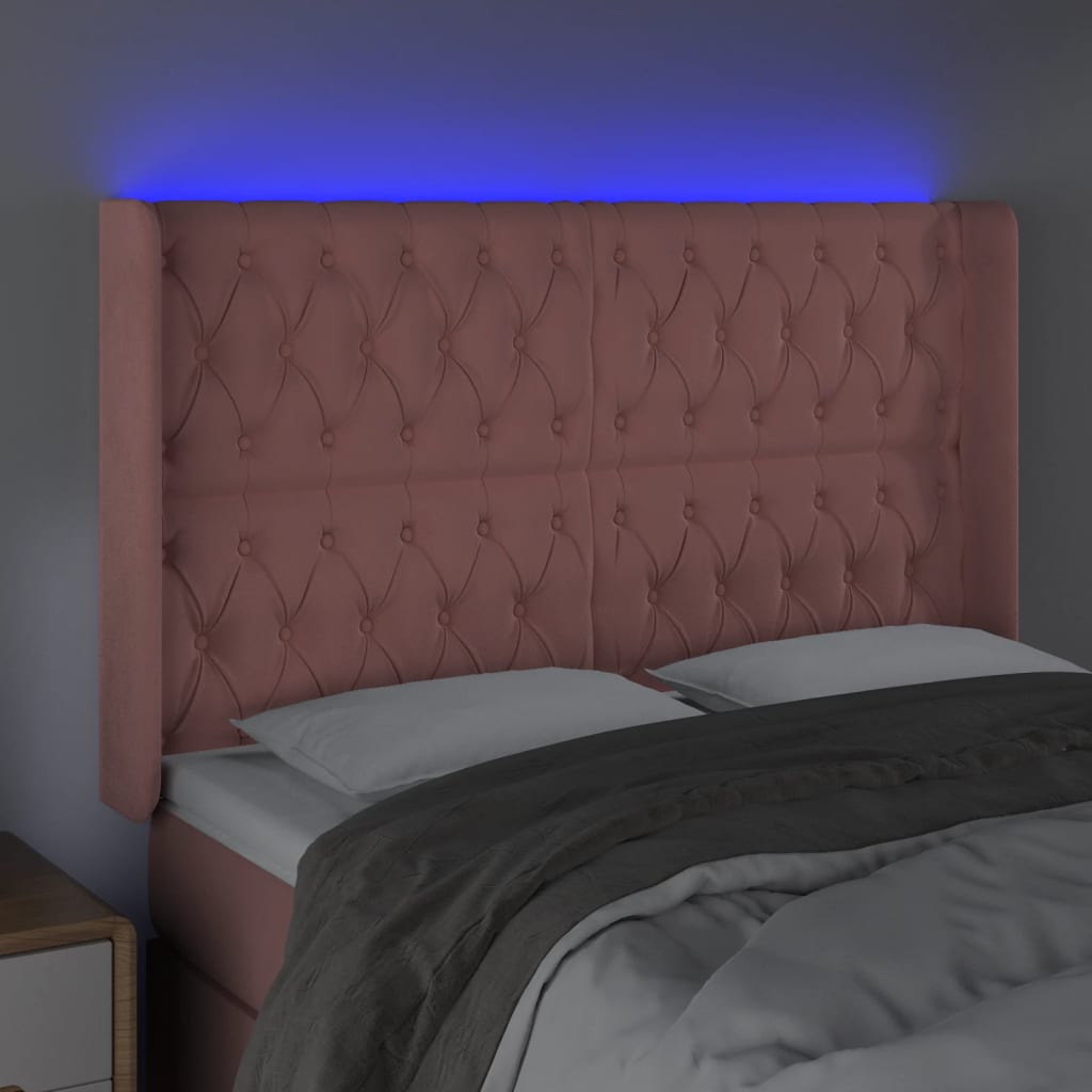 Cabeceira de cama c/ luzes LED veludo 163x16x118/128 cm rosa