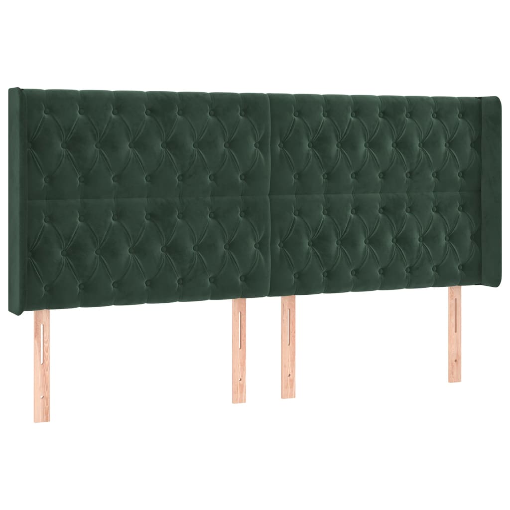 Cabeceira de cama c/ LED veludo 183x16x118/128 cm verde-escuro