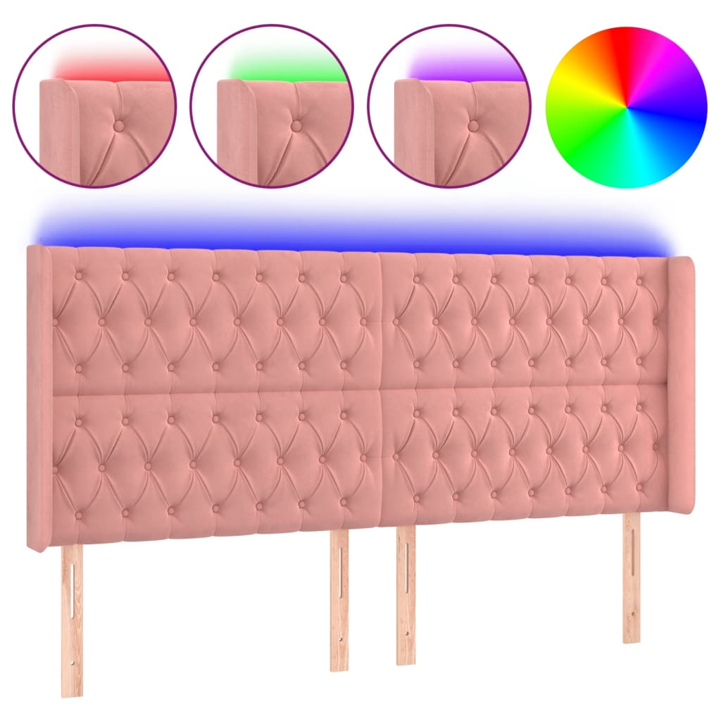 Cabeceira de cama c/ luzes LED veludo 183x16x118/128 cm rosa