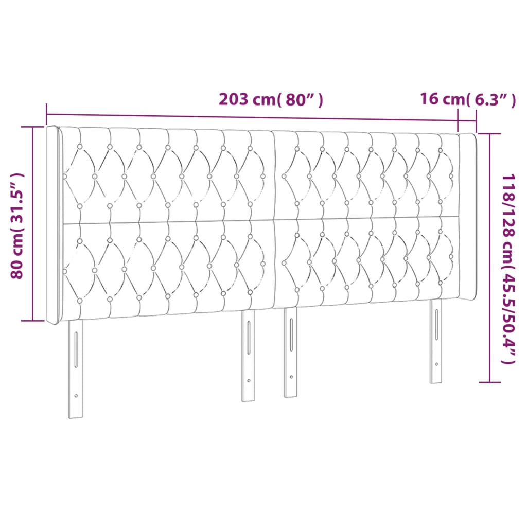 Cabeceira cama c/ luzes LED veludo 203x16x118/128cm azul-escuro