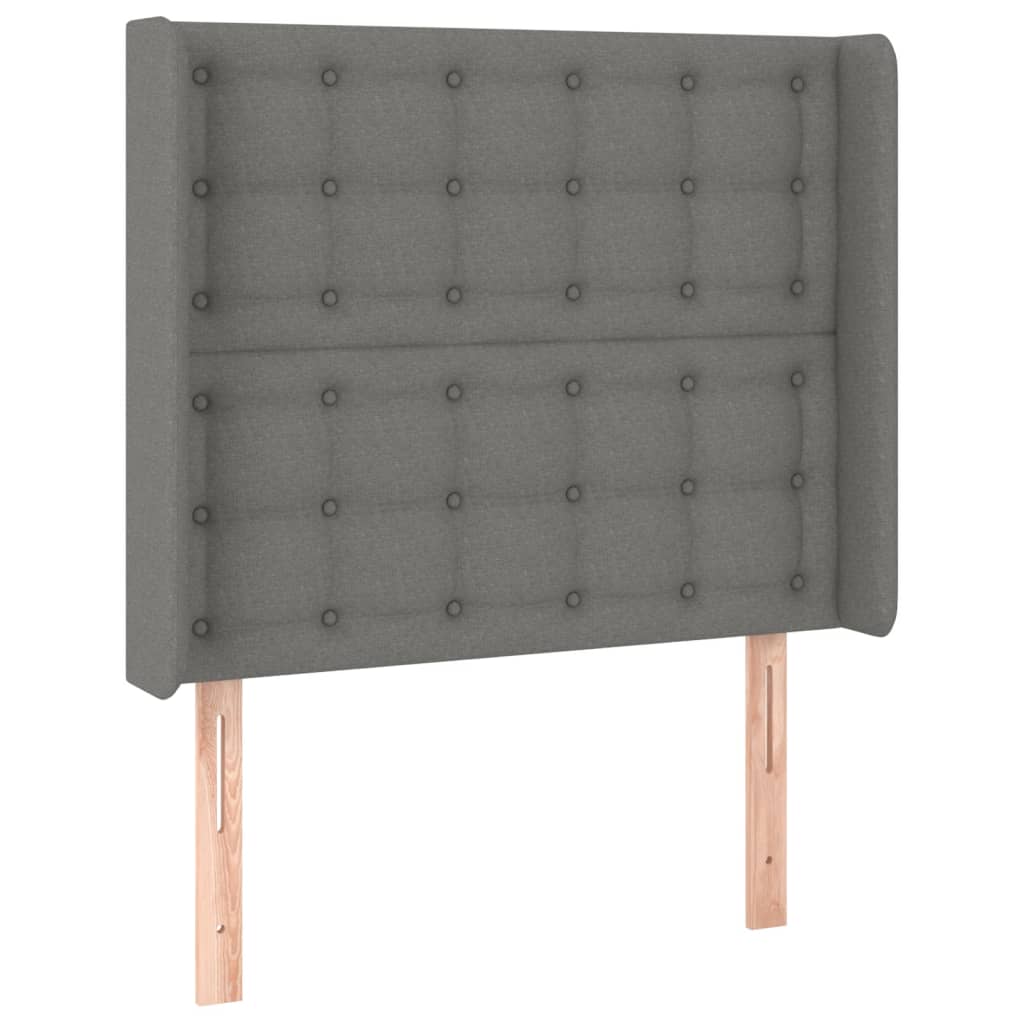 Cabeceira de cama c/ LED tecido 93x16x118/128 cm cinza-escuro