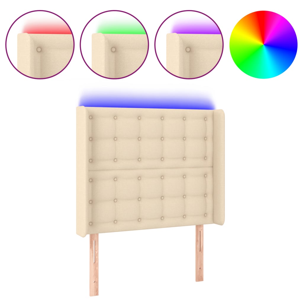 Cabeceira de cama c/ luzes LED tecido 93x16x118/128cm cor creme