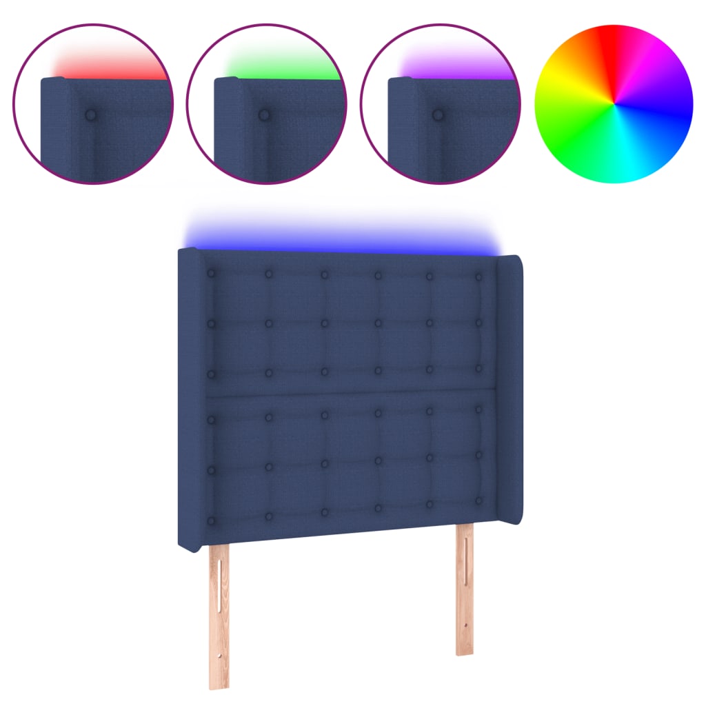 Cabeceira de cama c/ luzes LED tecido 93x16x118/128 cm azul