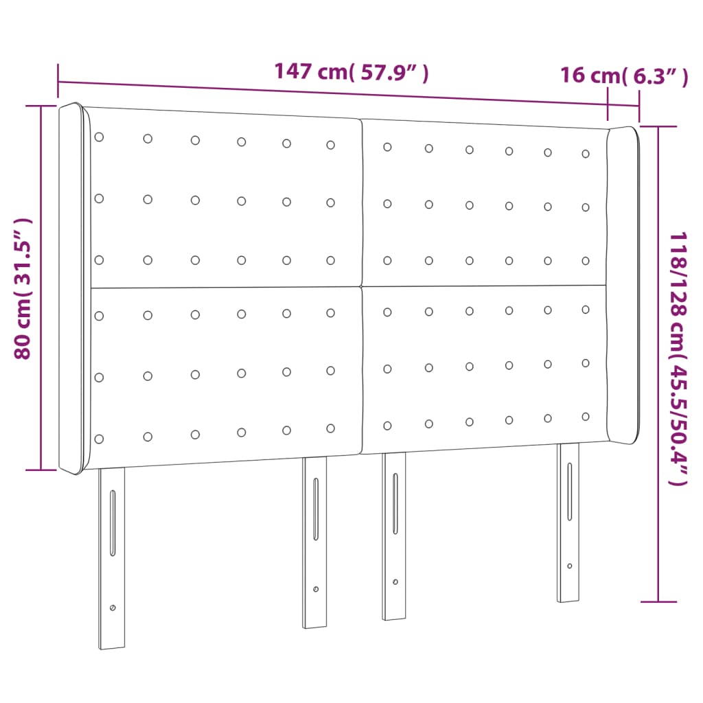 Cabeceira de cama c/ luzes LED tecido 147x16x118/128 cm preto