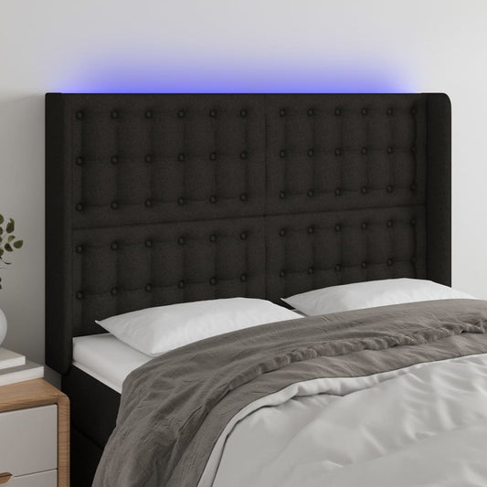 Cabeceira de cama c/ luzes LED tecido 147x16x118/128 cm preto